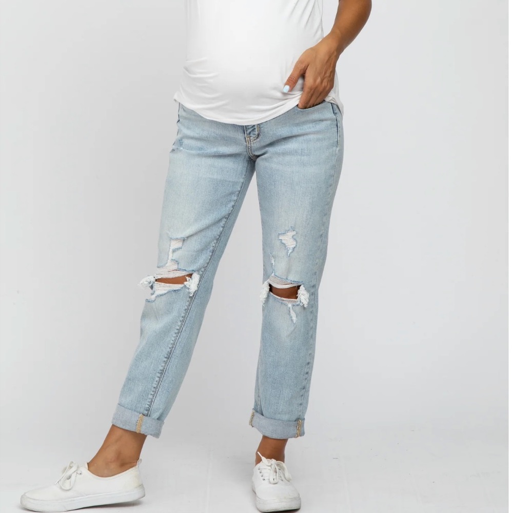 PinkBlush Light Blue Distressed Cuffed Hem Maternity Jeans